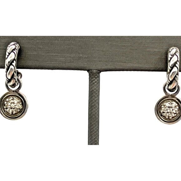 John Hardy Sterling Silver Classic Chain Diamond Pierced Dangle Hoop Earrings - Picture 6 of 9